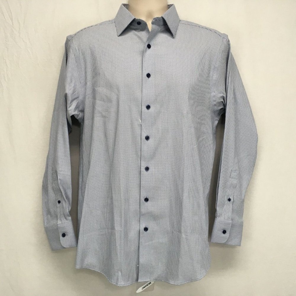 Murano Mens 15.5‎ 33 M Stretch Shirt Blue Diamond Print Button Front L/S